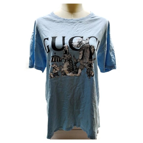 $1295 Authentic Gucci Made in ITALY Japan Yuko Women's Light Blue T-Shirt Sz.M - Picture 1 of 12